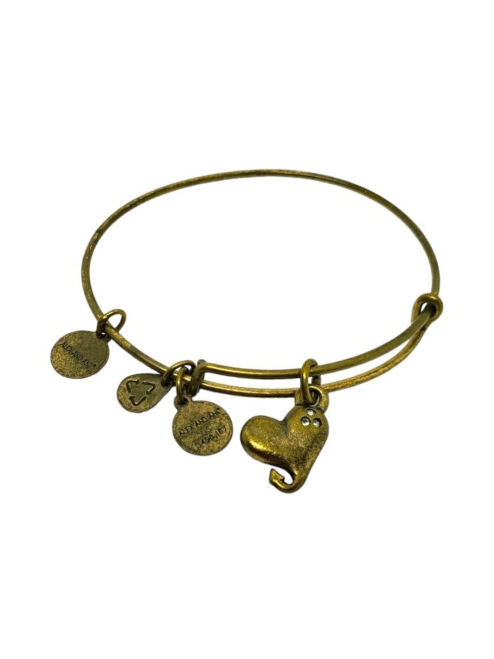 Alex and Ani Cupid's Heart Charm Expandable Bangle Gold Tone Bracelet - Picture 2 of 5